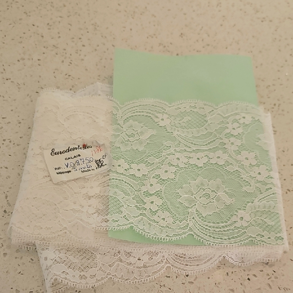 Eurodentelles White and Mint Green Lace Fabric
